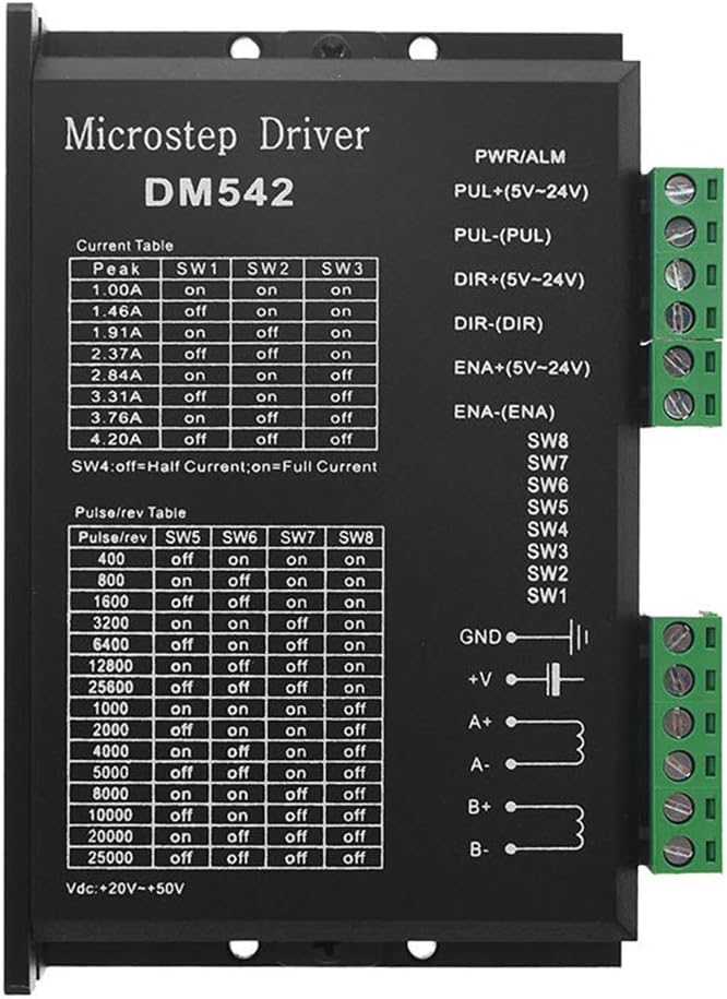 QuTess DM542 128 Stepper Motor Driver for DSP 86 57 Series 2-Phase Digital Stepper Motor Driver Black