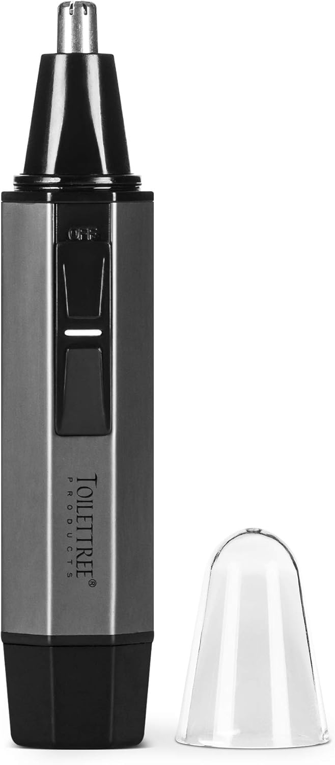 ToiletTree Professional Water Resistant Heavy Duty Steel Nose Trimmer with LED Light, Silver