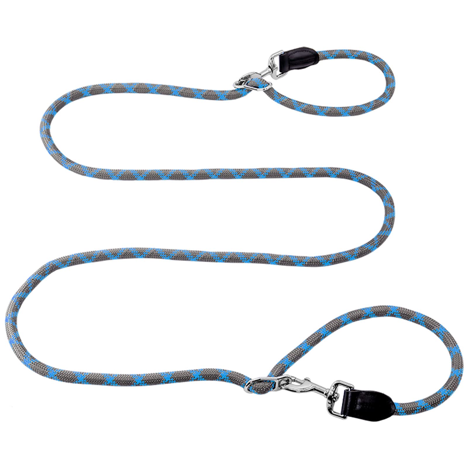 Photo 1 of Hands Free 8.5ft Nylon Double Dog Leash with Reflective Stitching, Adjustable Waist Fits All for Medium Large Dogs - Blue