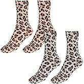 Leopard Ankle Socks for Women Leopard Print Socks Lightweight Casual Crew Socks for Women Fashion Thin Breathable Sock Woman No Sweat Leopard Print Crew Sock Animal Print 2 Pairs