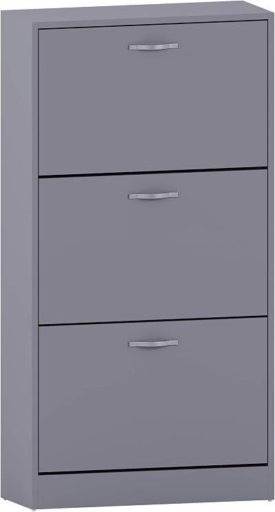 Vida Designs Grey Wooden Shoe Cabinet with 3 Pull-Down Drawers