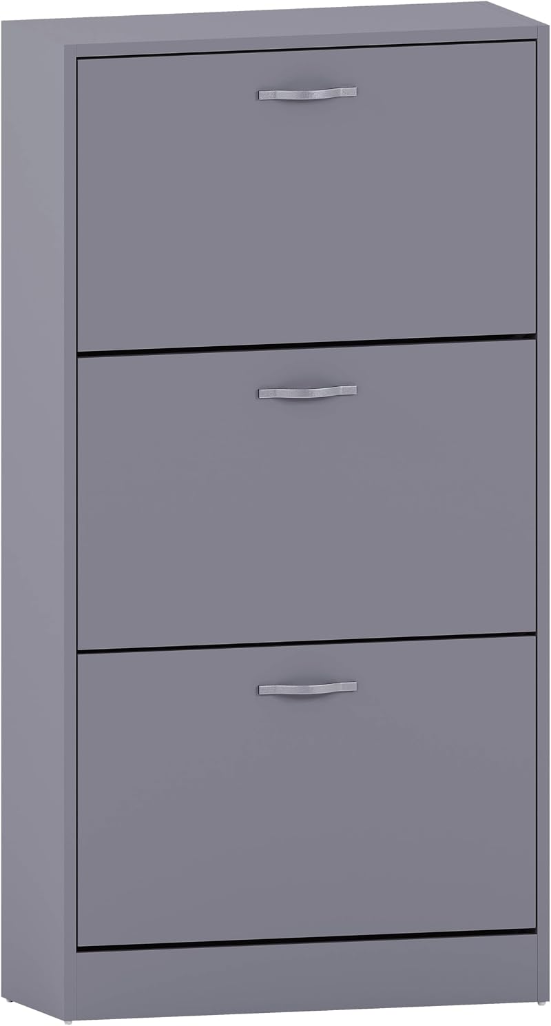 Vida Designs Grey Wooden Shoe Cabinet with 3 Pull-Down Drawers
