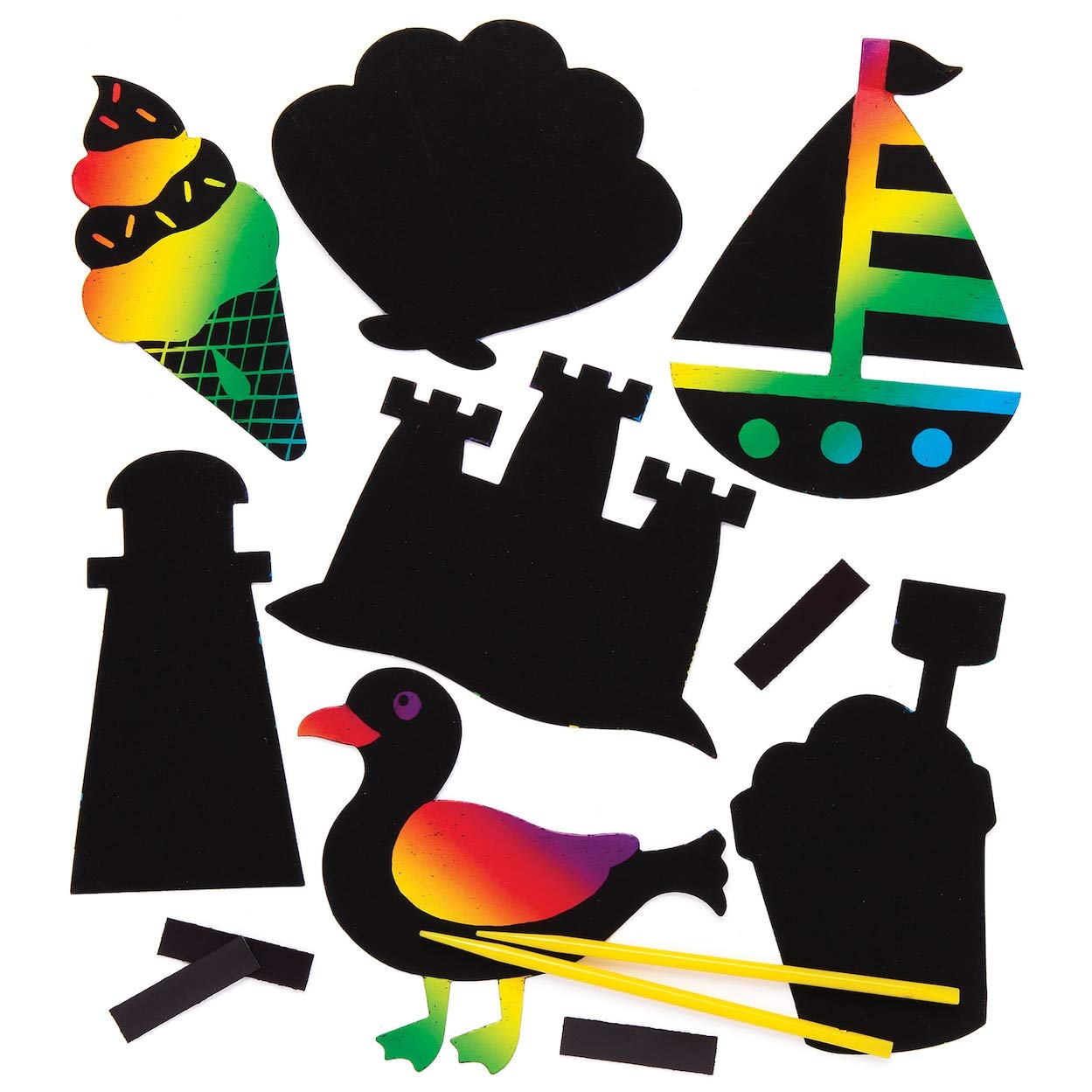 Baker Ross AW461 Seaside Scratch Art Magnets (Pack of 10),Black