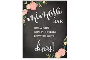 Andaz Press Wedding Party Signs, Chalkboard Pink Coral Floral Roses Print, 8.5x11-inch, Build Your Own Mimosa Sign Pick a Juice, Pour the Champagne Cheers! Dessert Table Sign, 1-Pack