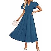 ZESICA Women's Summer Casual Maxi Dress 2026 Puff Short Sleeve V Neck Ruffle Tiered Flowy Boho Beach Dresses