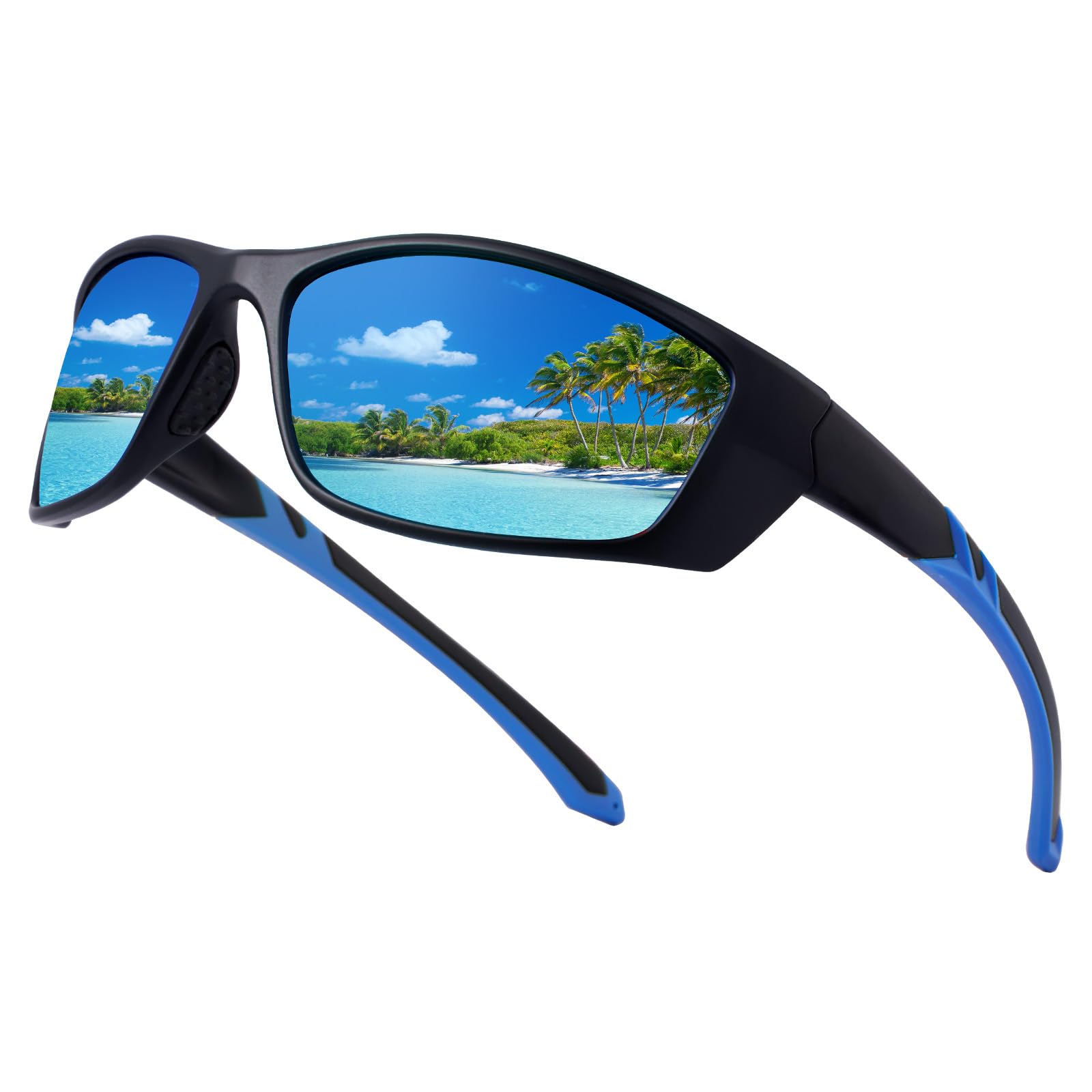 SKYWAY Polarized Wrap Around Sport Sunglasses for Women Men UV Protection Baseball Softball Running Driving Fishing Cycling Glasses,Blue