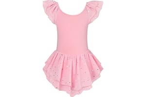 Idgreatim 2-9T Girls Ruffle Sleeve Ballet Dance Dress Sparkle Tutu Skirt Leotard
