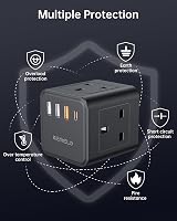 Kemelo PD20W Cube Extension Lead with 4 USB Ports 13A 3250W UK Plug view 4