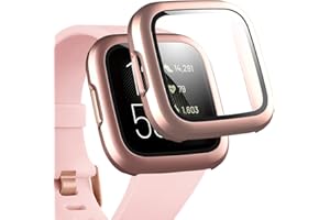 Miimall Compatible with Fitbit Versa 2 Case with Screen Protector, Anti-Scratch Shockproof Matte Hard Cover and Hard PET Screen Protector for Fitbit Versa 2 Rose Gold