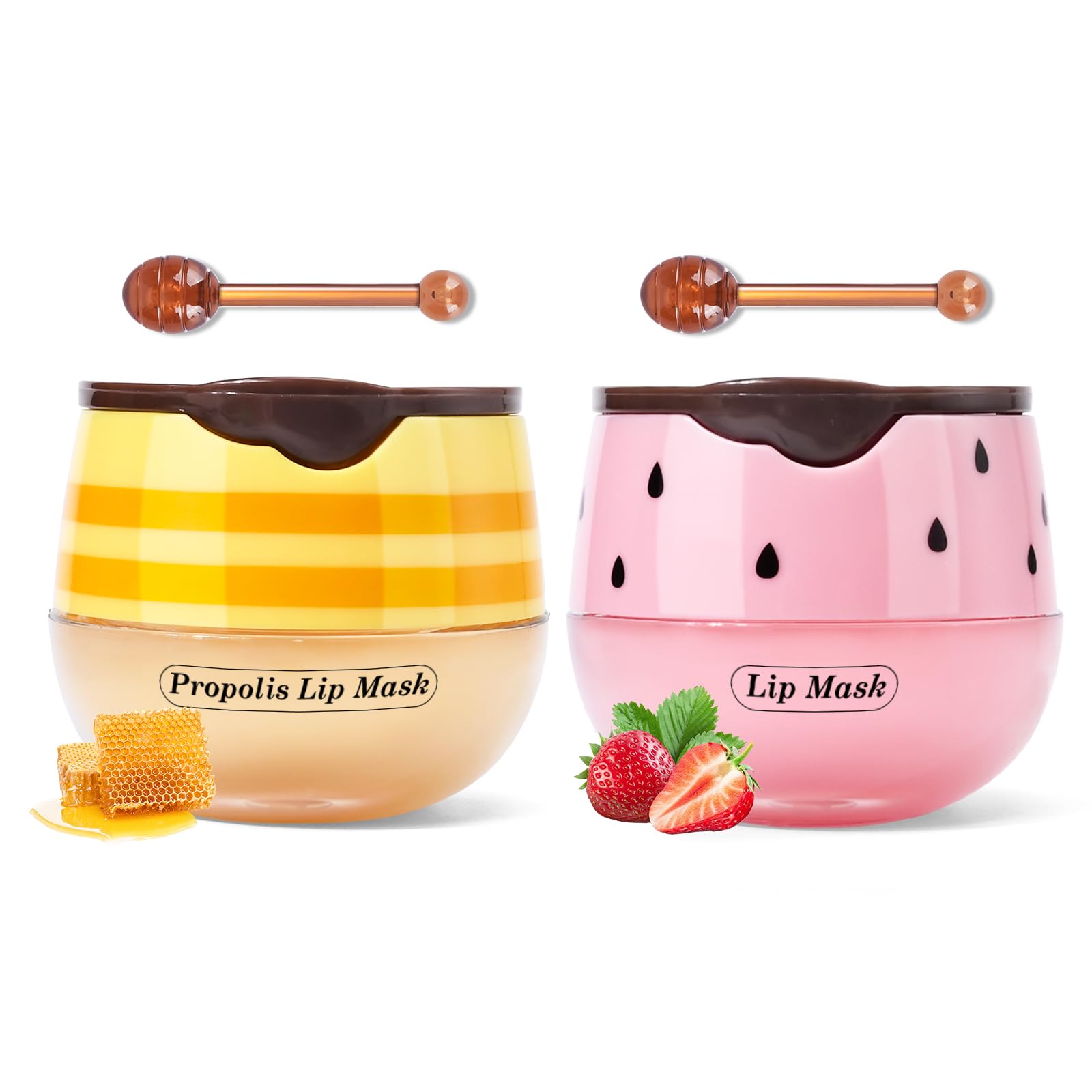 KYDA Honey+Strawberry Balm Lip Mask Set, Moisturizing Lip Mask for Day&Night Lip Care, Lighten Dark Lip Color Reduce Lip Lines&Wrinkle, Lip Repair Exfoliator Moisturizer