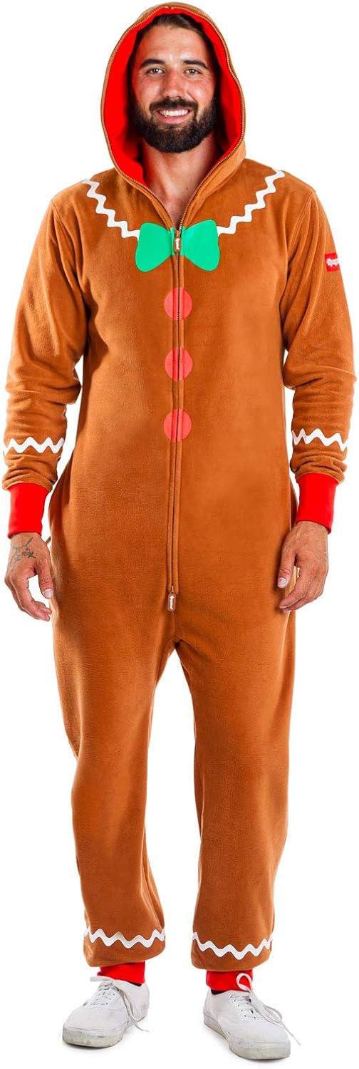 Tipsy Elves Cozy Men's Gingerbread Jumpsuit Funny Gingerbread Cozy
