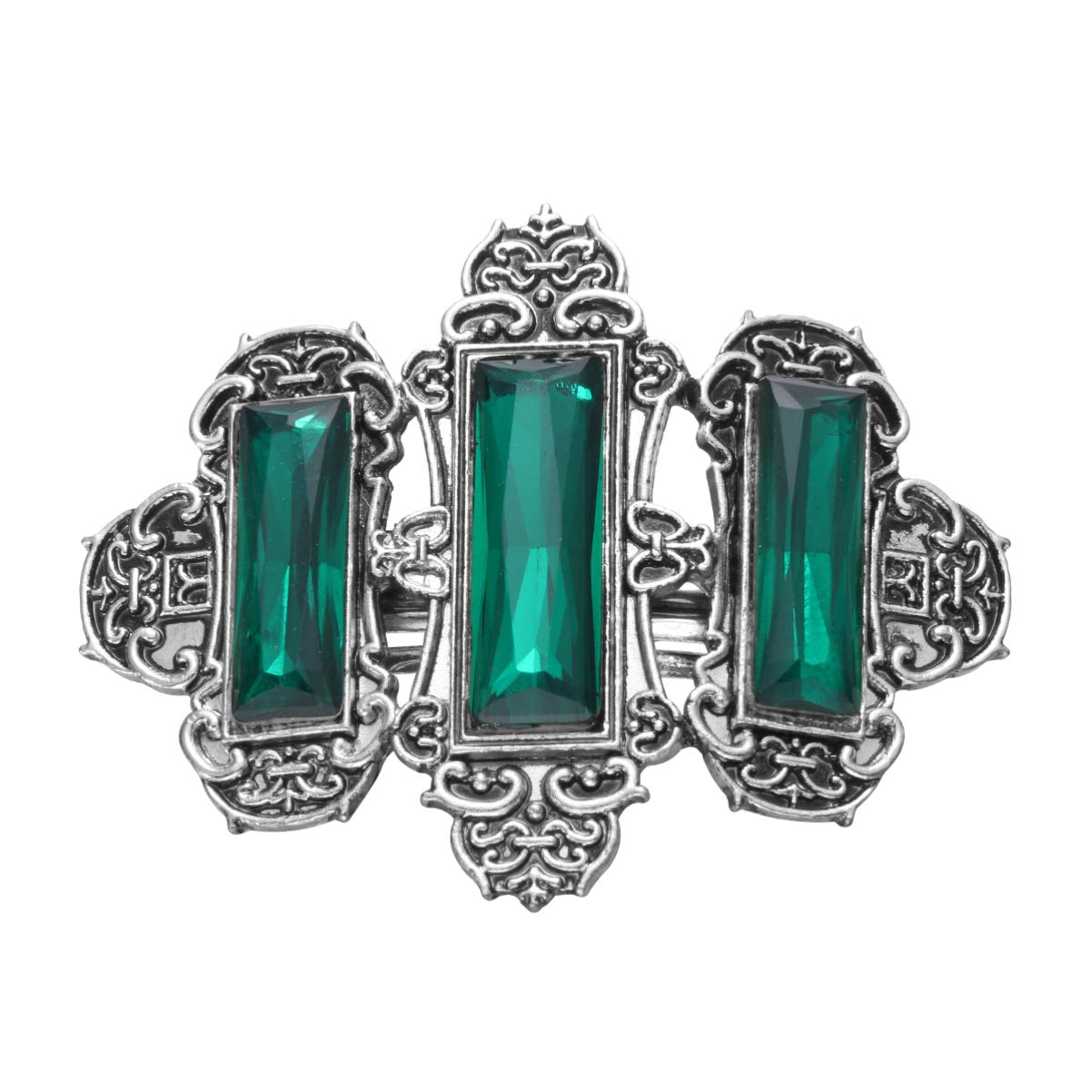 Minkissy Retro Hair Clip Metal Rhinestone Hairpin Celtic Hair Clips Viking Hair Accessories for Women Girls (Silver and Green)