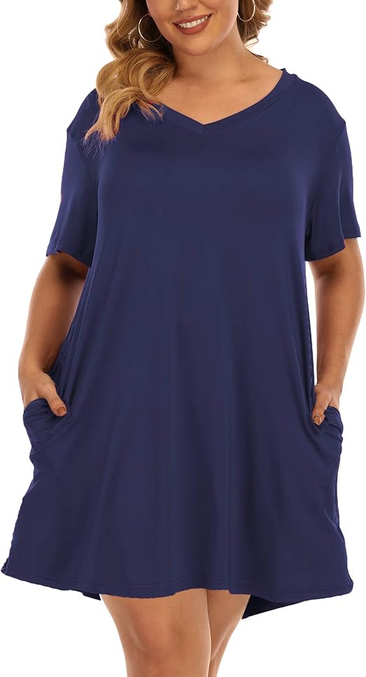 Womens Plus Size Sleep Shirts Pajama Tunic Tops Sleepwear Short Sleeve