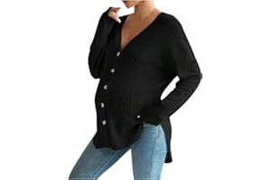 Women's Maternity Long Sleeve Shirt Ribbed Knit Nursing Tee Tops Button Down Shirt Loose Fit Tunic Sweater Cardigan