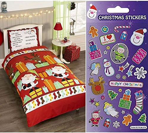 Santa's List Junior/Toddler Duvet Cover & Pillowcase Set + FREE Small Foil Christmas Themed Stickers