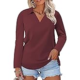 VISLILY Womens-Plus-Size-Tops Casual Collared V Neck Polo Shirts Flowy Long Sleeve Tunics Trendy Work Blouses XL-5XL