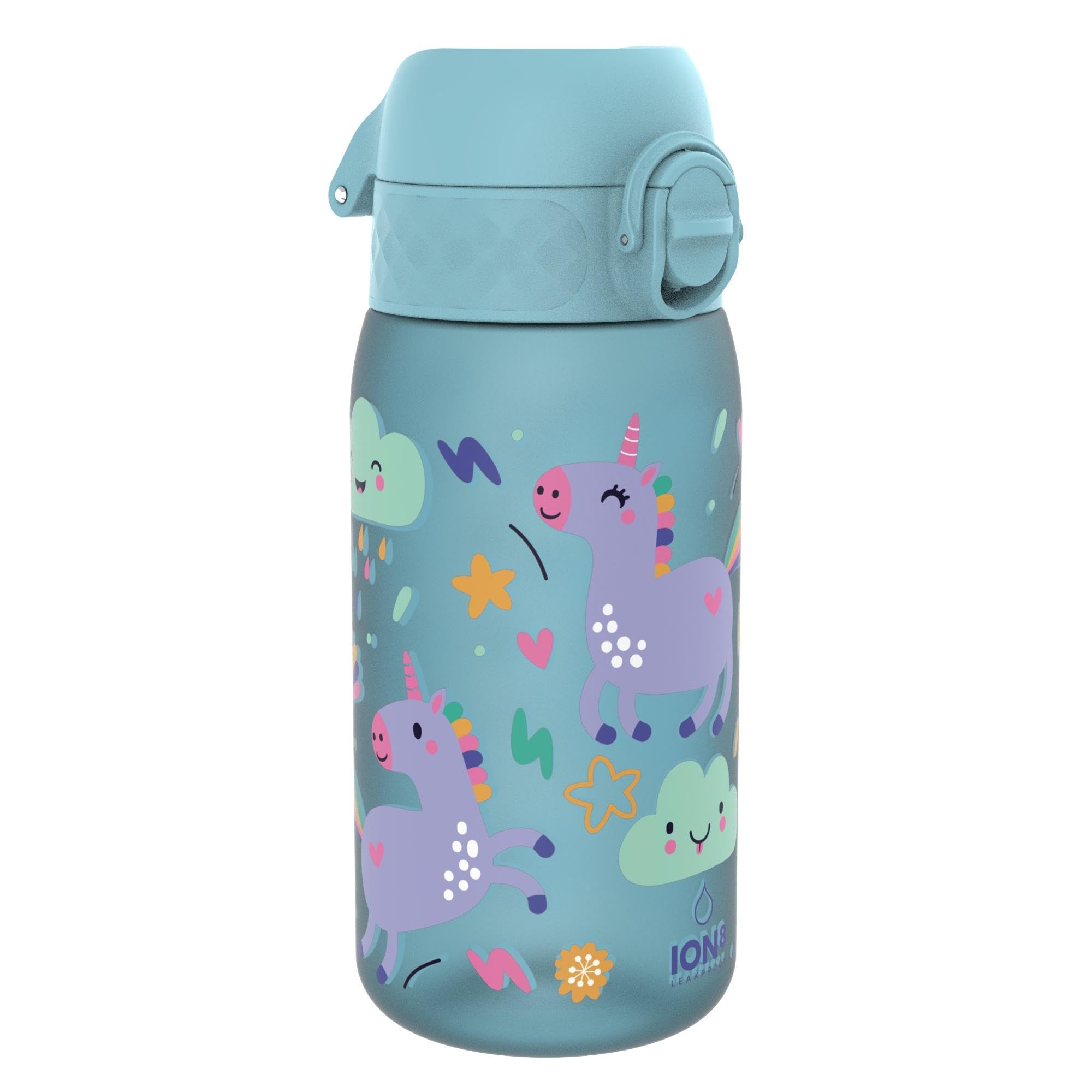 Ion8 Kids Water Bottles, BPA Free, Leakproof, Dishwasher Safe, Easy Open, Secure Lock, Small Boys & Girls Water Bottle,Kids Drinks Bottle for Spill-free Drinking, Blue, Unicorns, 350ml/12oz