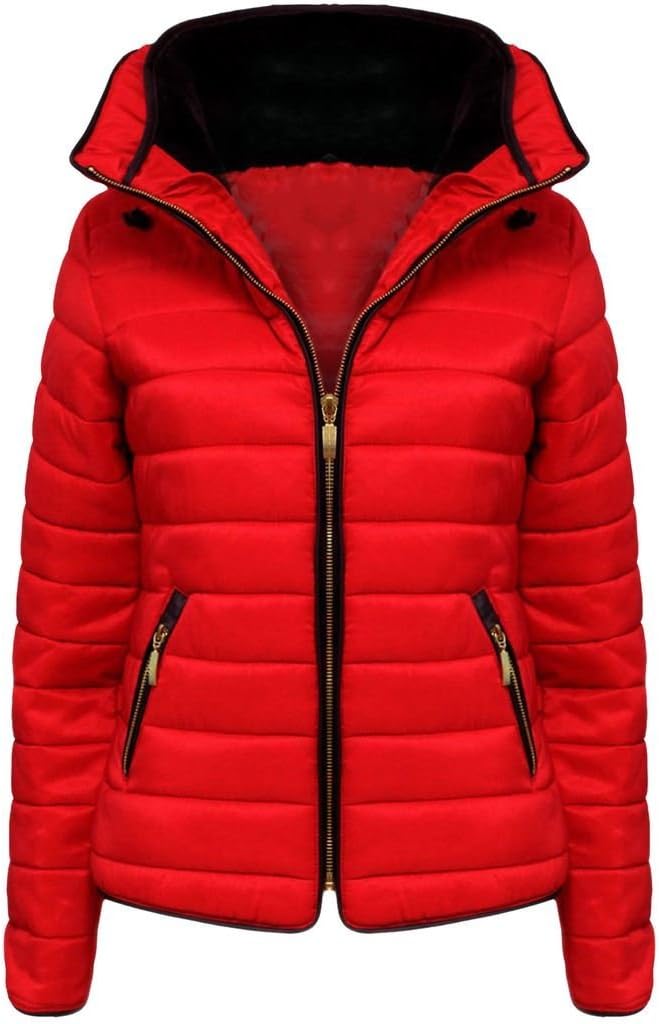 Vanilla Inc New Ladies Womens Quilted Jacket Puffer Bubble Fur Collar Winter Jacket Coat Top Red XS/6