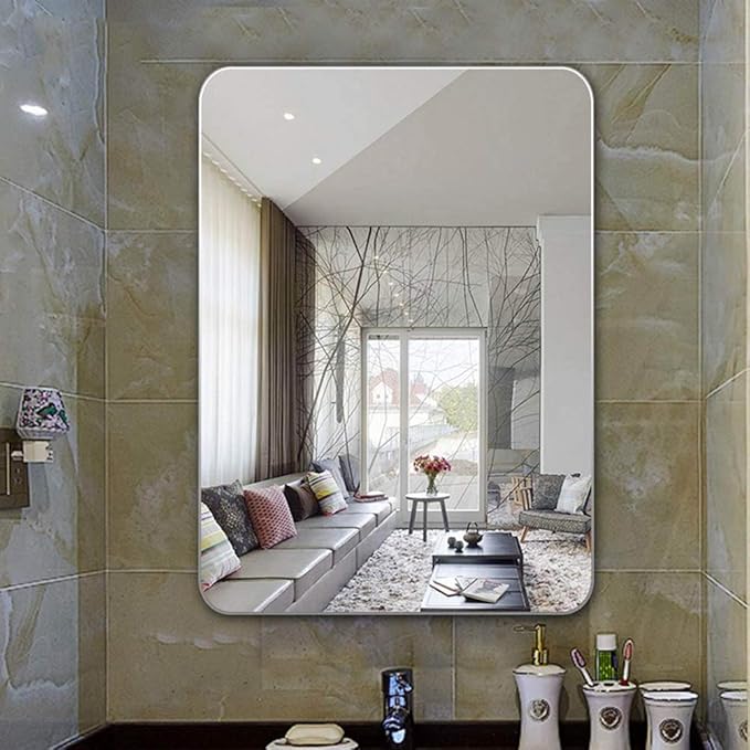 Rectangular Mirror With Rounded Corners, Simple Frameless Wall Mirror