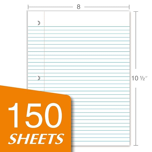 KAISA LOOSE LEAF PAPER FILLER PAPER 8X10.5 INCHES, COLLEGE RULED, 3-HOLE PUNCHED FOR 3-RING BINDER, 150 SHEETS/PACK (3 PACK) F15001C
