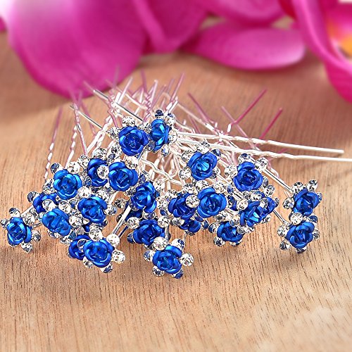 Wedding Hair Pins Clips,20 Pack Rose+ 20 Pack White Crystal Rhinestone Hair Pins Wedding Hair Clips U-sharped (Total 40 Pack)