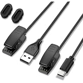 Vancle 2 Pack USB A+USB C Charger Cable for Garmin Lily/Lily 2/Forerunner 735XT 235 35 64 230 630 645/645 Music, Approach S20/G10/Vivomove HR Smart Watch Replacement Clip Charging Cable (USB A+USB C)