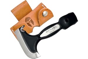 BATTLBOX Skachet Axe Head Skinner Hammer Hatchet Vintage Survival Tool - 3.5in Carbon Steel Blade Edge - Genuine Leather Sheath, Belt Loop - Bushcraft Outdoor Survival Ax Skatchet