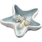Linfye Starfish Jewelry Dish Tray - Ceramic Ring and Trinket Holder - Ocean Style Table Decoration for Earrings and Candy Storage