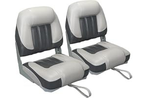 ERGOSEAT Elite Folding Boat Seat Low Back Boat Chair Fold-Down Fishing Boat Seats 2 Pack, Charcoal/Light Gray