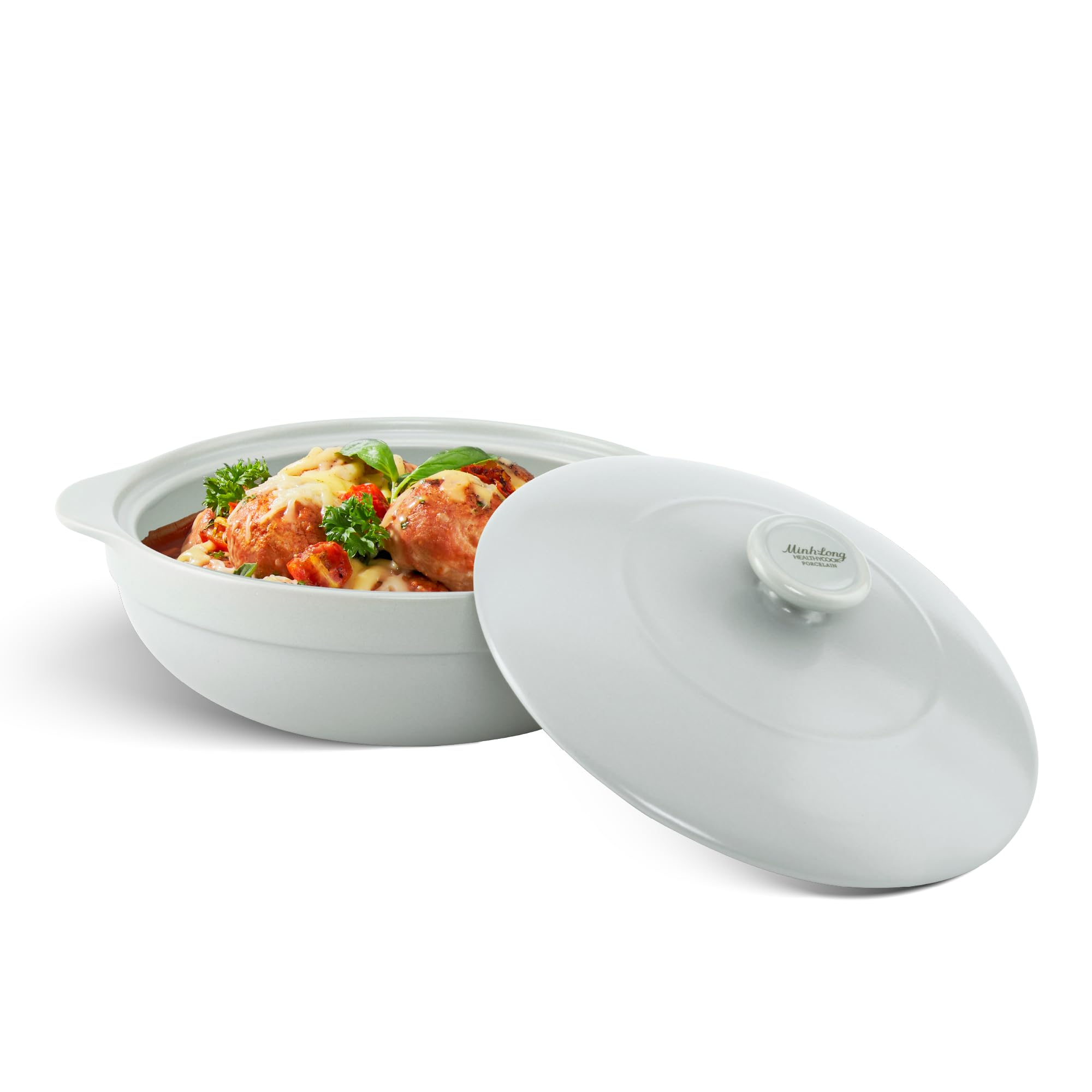 Photo 1 of MINH LONG 3-Qt Porcelain Dutch Oven with Lid – Lead & Cadmium Free, Oven Safe to 482°F, Heat Retention, Clay Pot for Cooking on Gas & Infrared Cooktop, Use to Marinate, Cook, Bake, Refrigerate & Serve