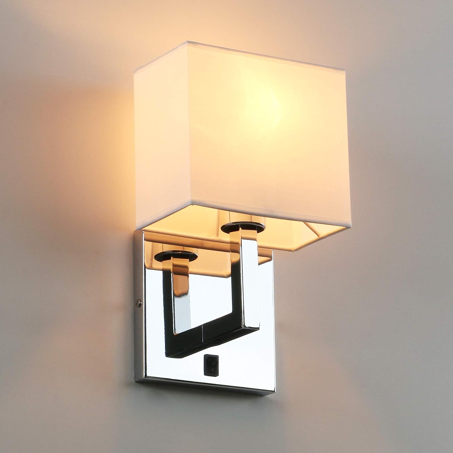 Amazon Com Permo Single Wall Sconce Light Fixture Chrome Finish With White Textile Shades And On Off Switch Button Small Modern Nightstand Lamps For Bedrooms Bedside Reading Home Improvement