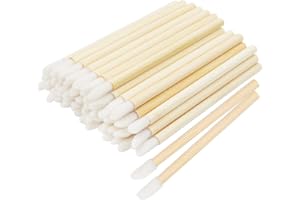 MEKUPEU 100 Pcs Disposable Lip Brushes Premium Lipstick Applicator Wands Bamboo Handle Makeup Tool Kits (Bamboo handle white)