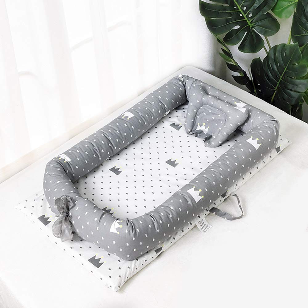 VDT Bed Crib Cartoon Printbed Bumpernest Portable Soft Cotton Children's Bed Infant Crib Cradle with Pillow Toddler Nest Crib