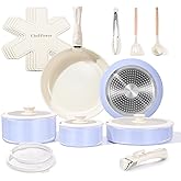 Chef Power Ceramic Nonstick Pots and Pans Set 19 Piece with Detachable Handle, Induction Dishwasher Oven Safe Cookware Set, RV Kitchen Set Removable Handle (Light Purple)