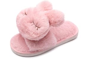 techcity Boys Girls Fuzzy House Slippers Cute Comfy Faux Fur Slip On Fluffy Plush Open Toe Home Slides for Kids Indoor Outdoor Warm Shoes