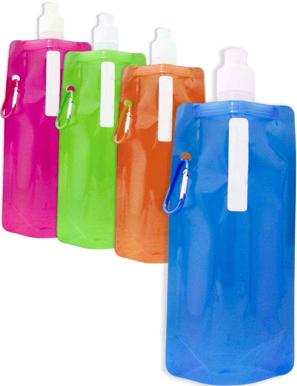 Outdoor SAXX® - 4 x foldable space saving drinking bottle with carabiner; bicycle backpack hiking festival aircraft; foldable coloured 500 ml, set of 4