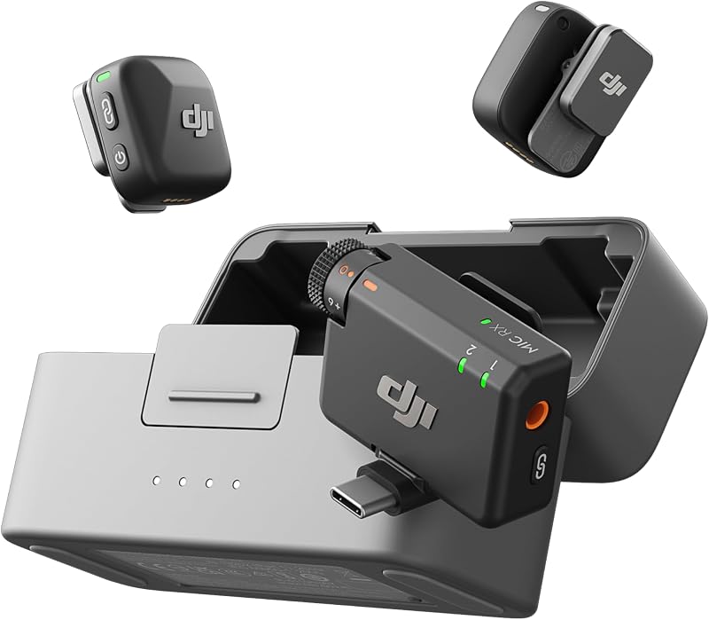 Mic Mini (2 TX + 1 RX + Boîtier de recharge), ultra-léger, audio de HQ