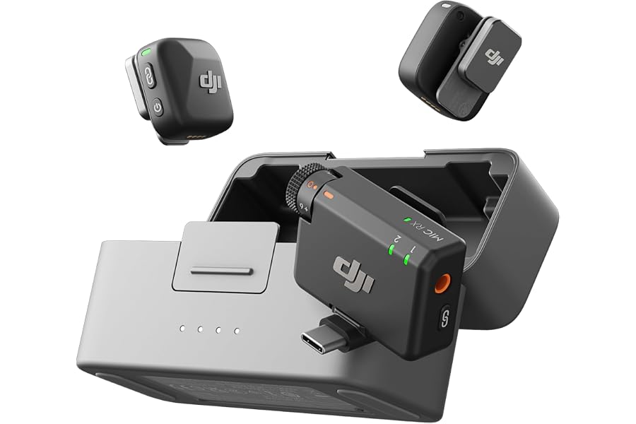 DJI Mic Mini (2 TX + 1 RX + Charging Case), Wireless Lavalier Microphone for Camera/iPhone/Android, Ultralight, Detail-Rich A