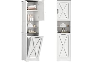 STHYTON Tall Bathroom Cabinet, 67" Farmhouse Laundry Hamper Cabinet with Shelf Adjustable, 11.7 Gallon Capacity Tilt-Out Laun