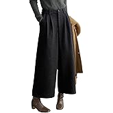 chouyatou Women's Fall Winter Wool Culottes Cropped Pants Elastic High Waisted Loose Wide Leg Palazzo