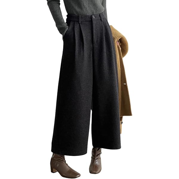 chouyatou Women's Fall Wool Blend Culottes Capri Cropped Pants