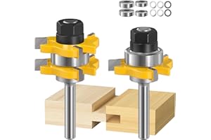 Tongue and Groove Router Bit Set with 1/4 Inch Shank, 2PCS Adjustable T Shape Tongue & Groove Router Bit Set, Cabinet Door Wo