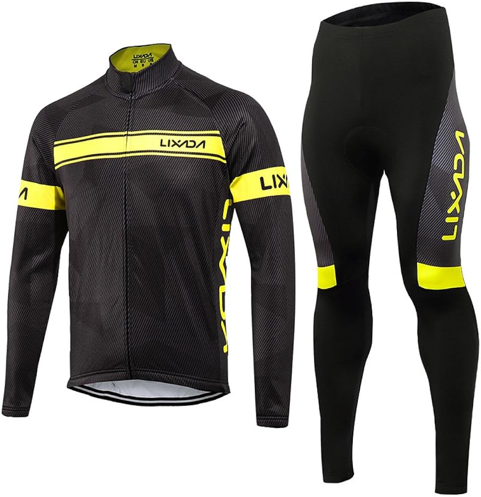 Lixada Men's Cycling Jersey Suit Winter Thermal Fleece Long Sleeve Mountain Bike Road Bicycle Shirt Padded Pants: Clothing