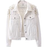 Kedera Women's Jean Jacket Embroidered Rivet Pearl Short Denim Jacket Coat