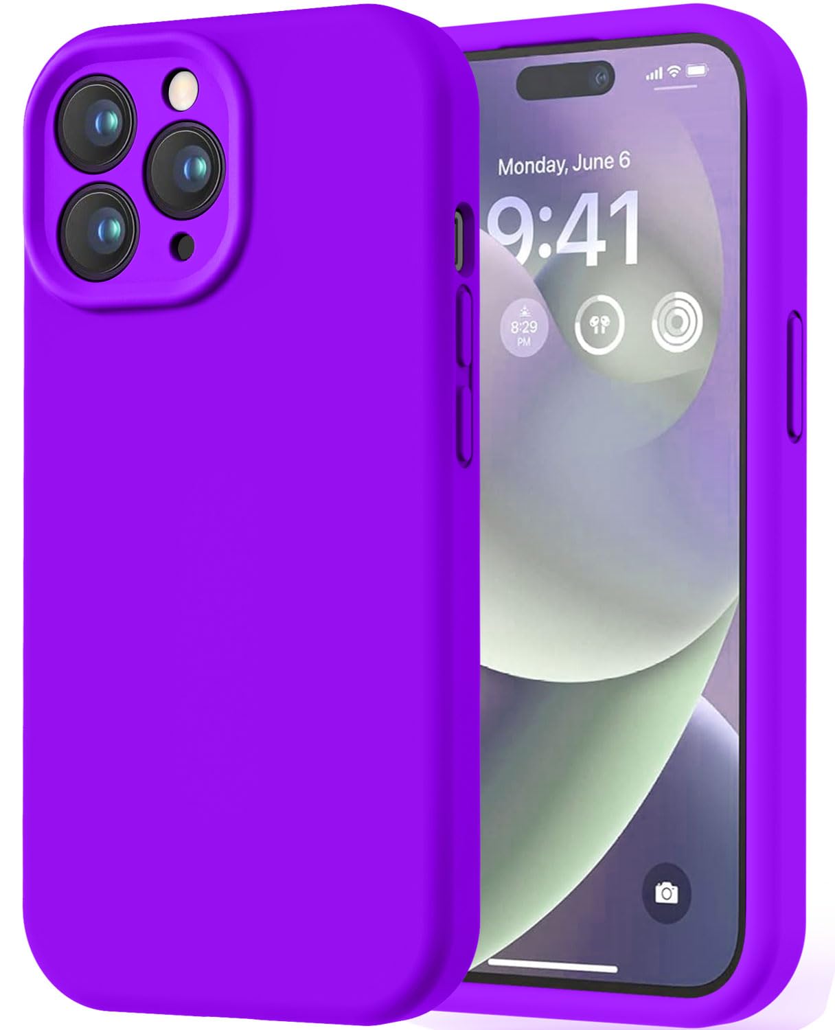 Photo 1 of LOVE 3000 Designed for iPhone 14 Pro Max Case, Premium Silicone with [Soft Anti-Scratch Microfiber Lining] Shockproof Protective Phone Case for Men Women Girls 6.7", Neon Purple