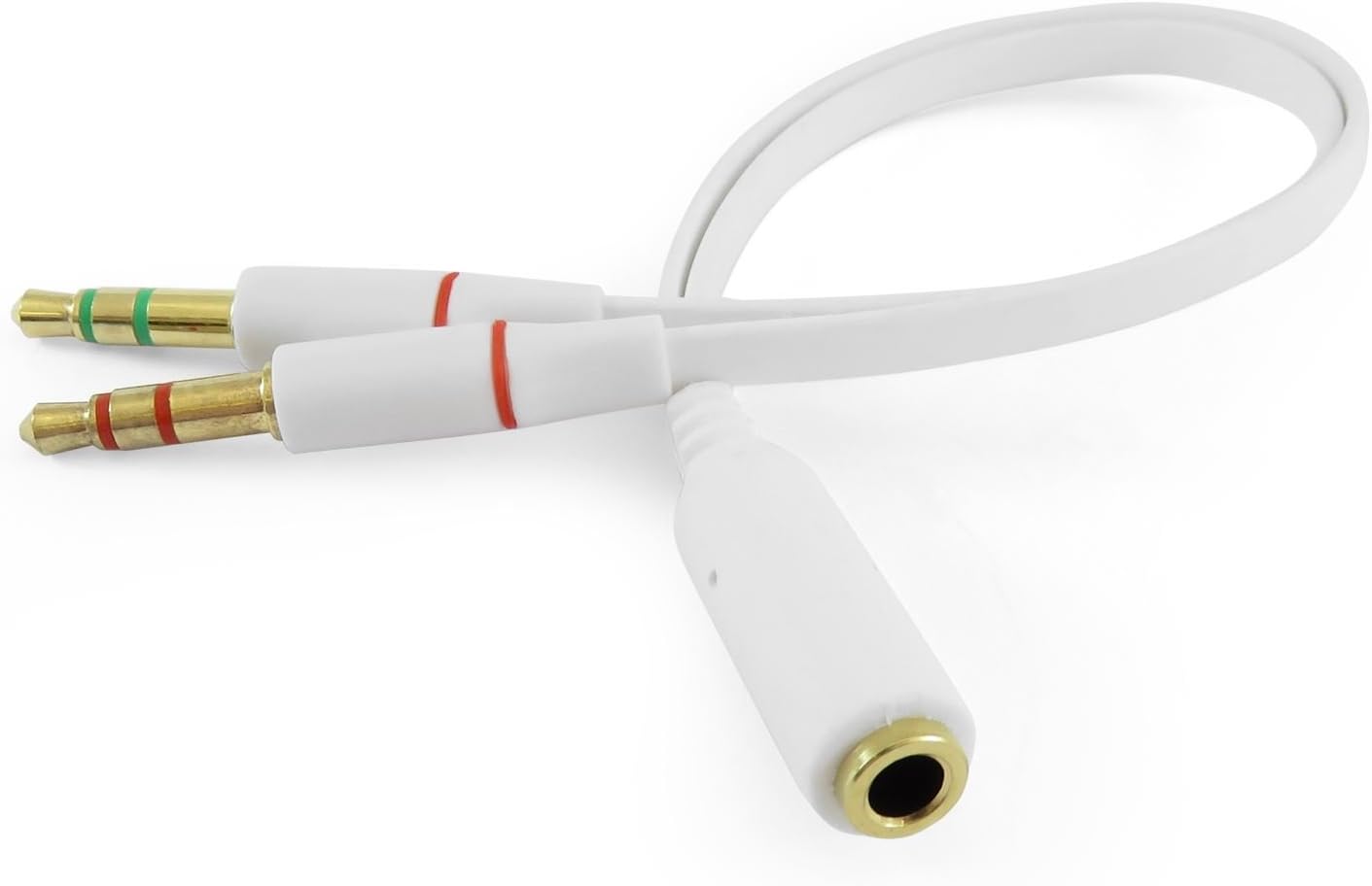 iXium 3.5mm Female to 2 Male Headphone Headset Microphone Y Splitter Audio Adapter Cable for PC Computer and Laptop - White