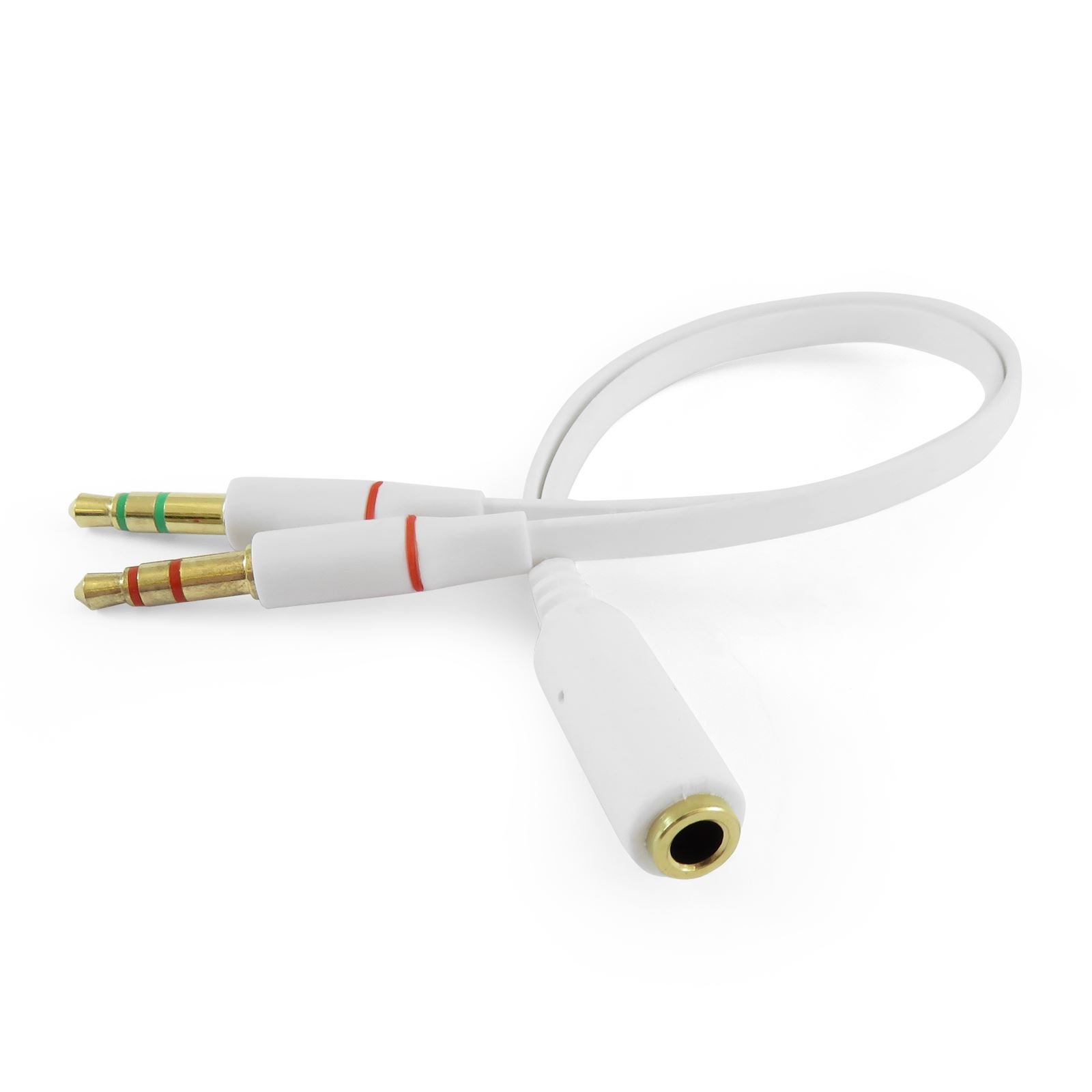 iXium 3.5mm Female to 2 Male Headphone Headset Microphone Y Splitter Audio Adapter Cable for PC Computer and Laptop - White