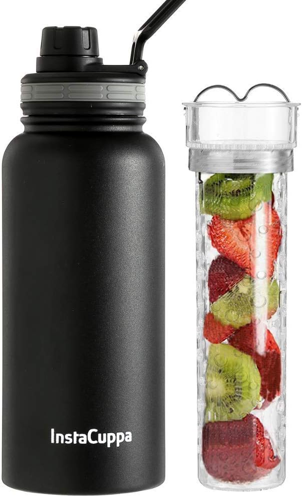 InstaCuppa Thermos Steel Fruit Infuser Water Bottle 1 Litre, Tritan
