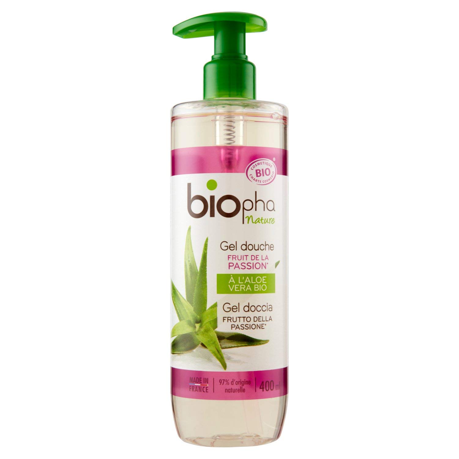 Biopha Nature – Aloe Vera Shower Gel – Passion Fruit – One 400 ml Pump Bottle