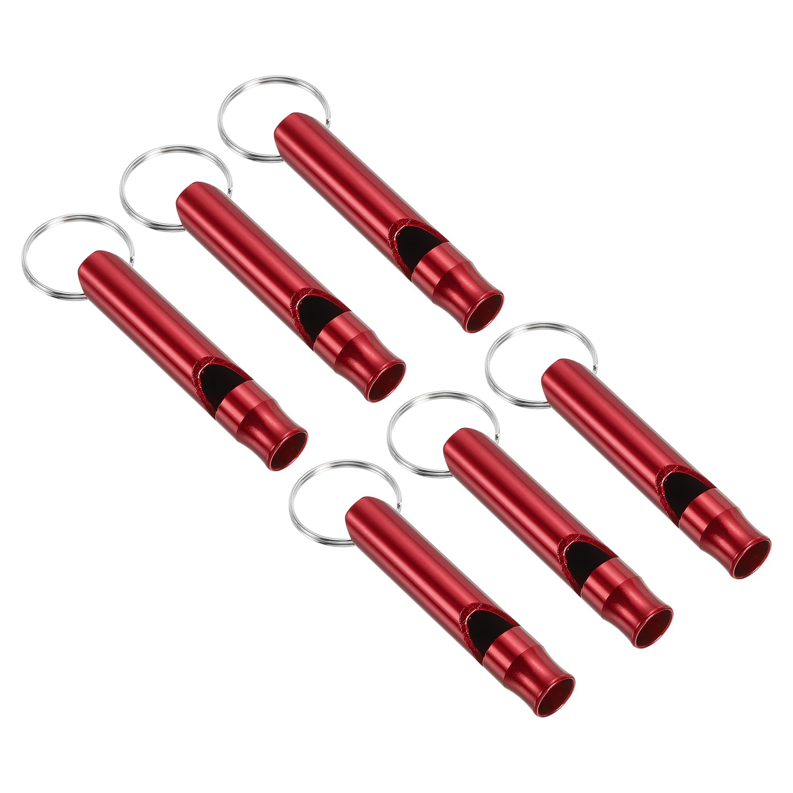PATIKIL Emergency Whistle, 6 Pack Loud Sound Aluminum Keychain Whistle Outdoor Safety Survival Whistles for Boating Camping Hiking Hunting, Red